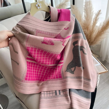 Luxury Warm Poncho Cashmere Winter Women Scarf Horse Print Shawl Wraps Female Thick Pashmina Blanket Bufanda Travel Echarpe 2024